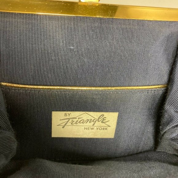 👜 Triangle New York Vintage Blue Suede Gold Tone - Picture 4 of 12